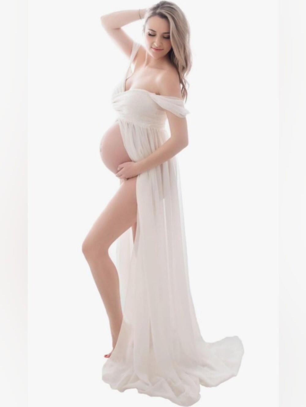 Chiffon White Maternity Floor Length Dress Size Medium *Brand New*